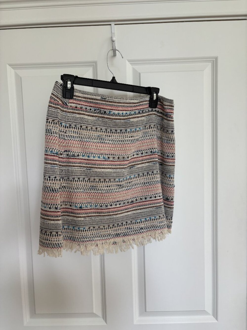 LOFT Striped Tweed Fringe Hem Mini Skirt, Size 6